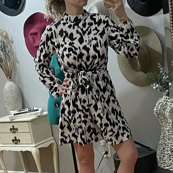 Leopard Print Long Sleeve Belted Midi Dress - Picture 8 of 12